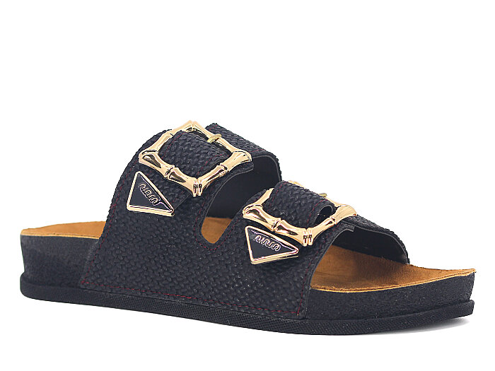 Piomi Zenne 7071 Çift Toka Kutulu Günlük Terlik Siyah Hasır - 1