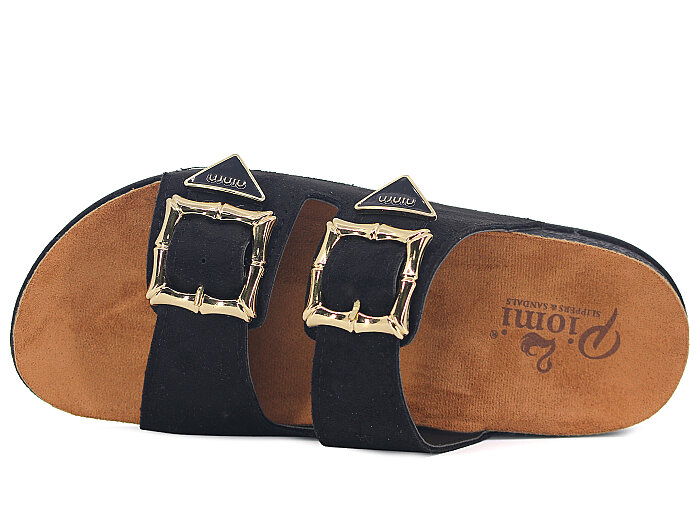 Piomi Zenne 7071 Çift Toka Kutulu Günlük Terlik Siyah Süet - Piomi (1)