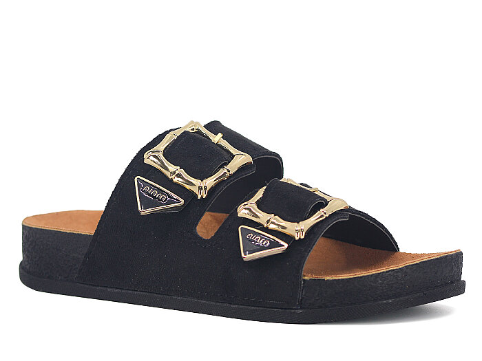 Piomi Zenne 7071 Çift Toka Kutulu Günlük Terlik Siyah Süet - Piomi