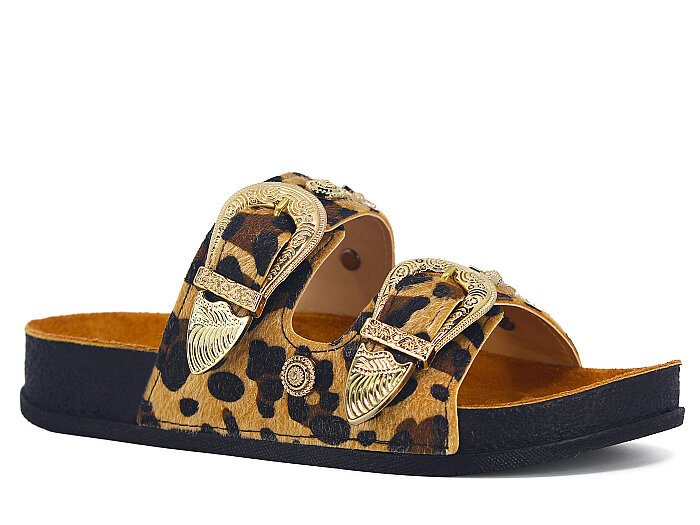 Piomi Zenne 7072 Çift Toka Kutulu Günlük Terlik Leopar - 1