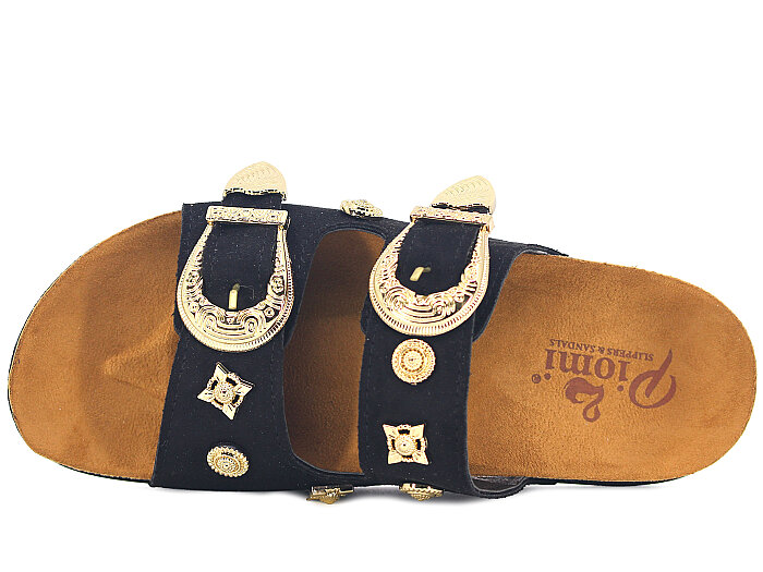 Piomi Zenne 7072 Çift Toka Kutulu Günlük Terlik Siyah Süet - 2