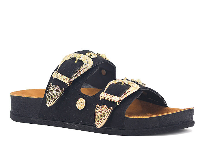 Piomi Zenne 7072 Çift Toka Kutulu Günlük Terlik Siyah Süet - Piomi