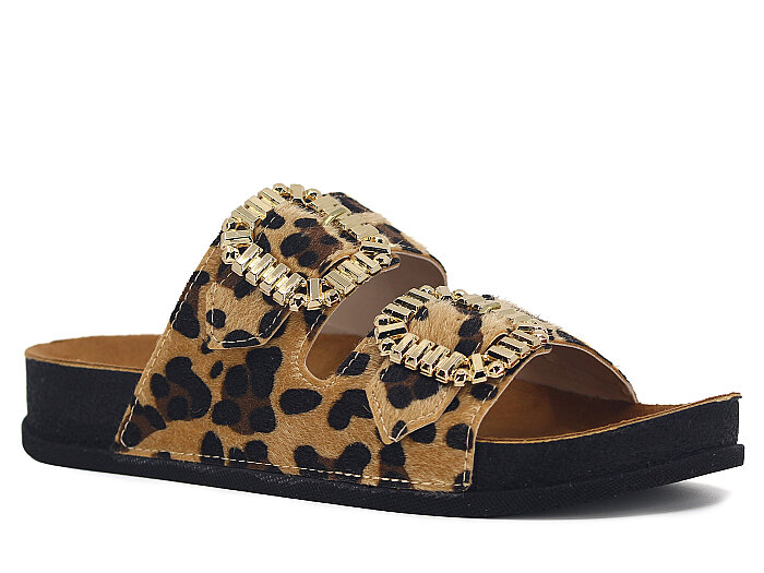 Piomi Zenne 7073 Çift Toka Kutulu Günlük Terlik Leopar - Piomi