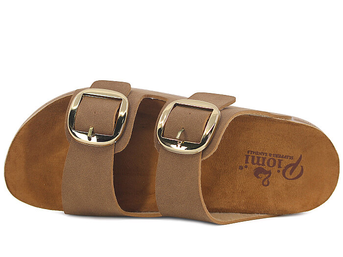 Piomi Zenne 7080 Çift Toka Kutulu Günlük Terlik Bej Nubuk - Piomi (1)