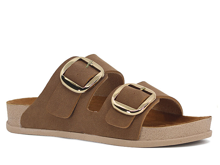 Piomi Zenne 7080 Çift Toka Kutulu Günlük Terlik Bej Nubuk - 1