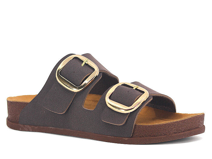 Piomi Zenne 7080 Çift Toka Kutulu Günlük Terlik Kahve - Piomi