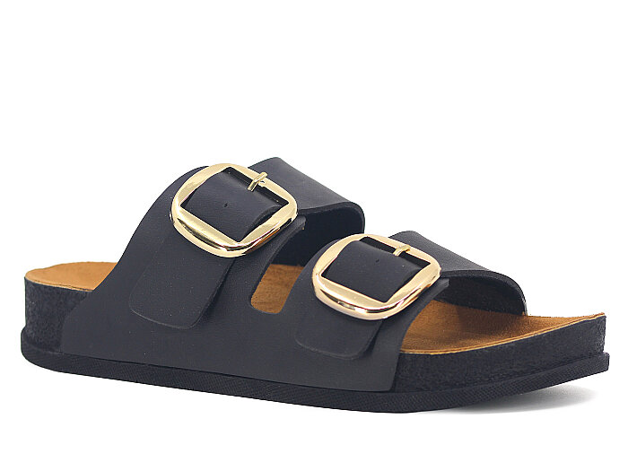 Piomi Zenne 7080 Çift Toka Kutulu Günlük Terlik Siyah Cilt - 1