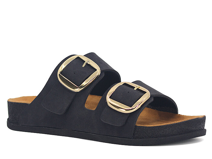 Piomi Zenne 7080 Çift Toka Kutulu Günlük Terlik Siyah Nubuk - 1