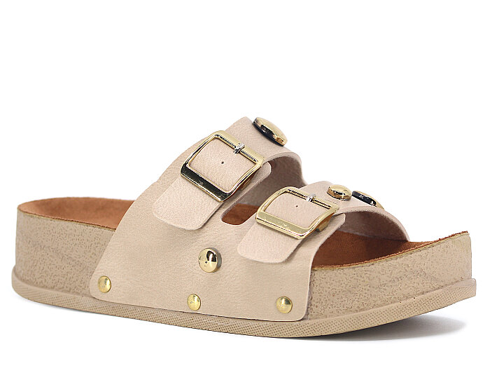 Piomi Zenne 8010 Çift Toka Kutulu Günlük Terlik Bej - Piomi