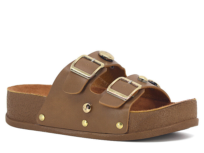 Piomi Zenne 8010 Çift Toka Kutulu Günlük Terlik Vizon - Piomi