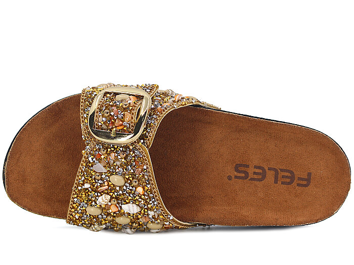 Piomi Zenne 8011 Çift Toka Taşlı Kutulu Günlük Terlik Altın - Piomi (1)