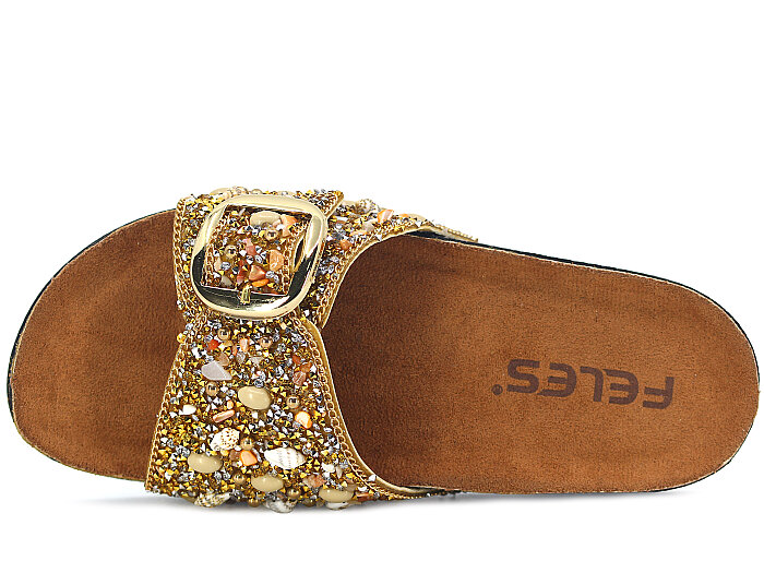 Piomi Zenne 8011 Çift Toka Taşlı Kutulu Günlük Terlik Altın - Piomi (1)