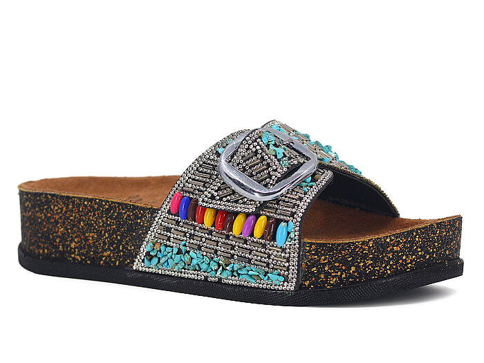 Piomi Zenne 8012 Çift Toka Taşlı Kutulu Günlük Terlik Siyah - 1