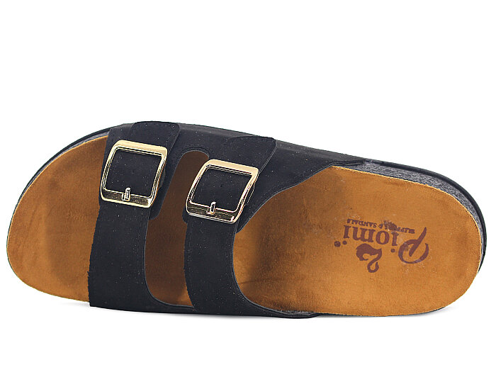 Piomi Zenne 8015 Çift Toka Kutulu Günlük Terlik Siyah Süet - 2