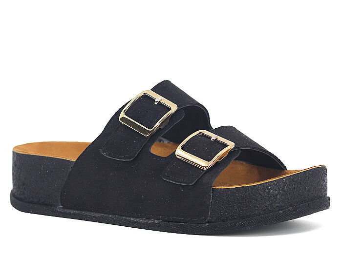 Piomi Zenne 8015 Çift Toka Kutulu Günlük Terlik Siyah Süet - Piomi