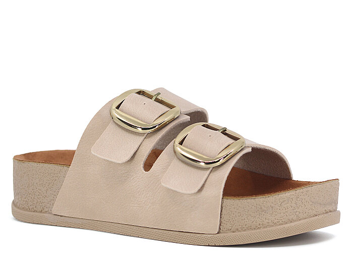 Piomi Zenne 8124 Çift Toka Kutulu Günlük Terlik Bej - Piomi