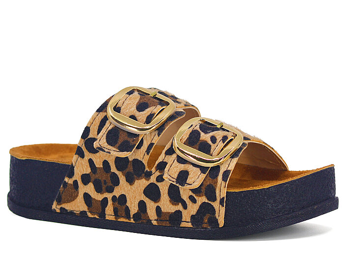 Piomi Zenne 8124 Çift Toka Kutulu Günlük Terlik Leopar - Piomi