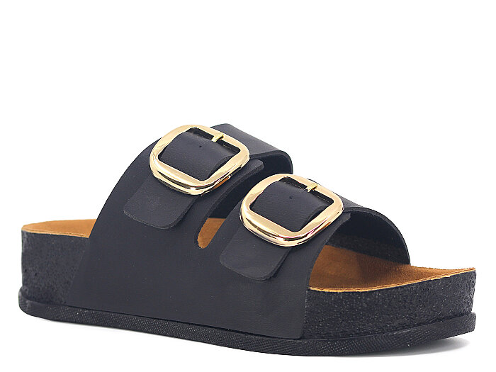 Piomi Zenne 8124 Çift Toka Kutulu Günlük Terlik Siyah - Piomi