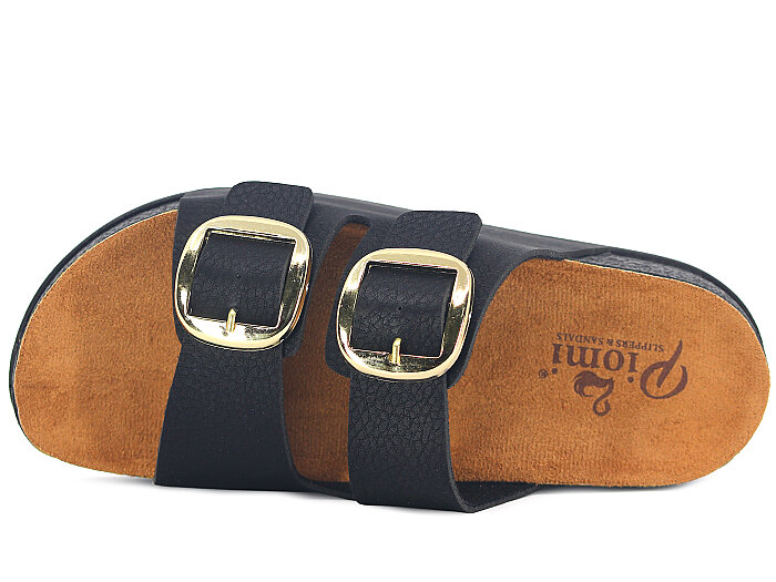 Piomi Zenne 8124 Çift Toka Kutulu Günlük Terlik Siyah Süet - Piomi (1)