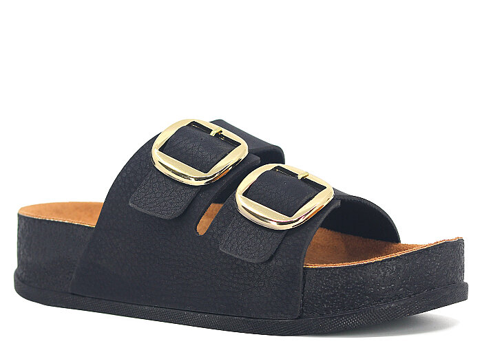 Piomi Zenne 8124 Çift Toka Kutulu Günlük Terlik Siyah Süet - Piomi