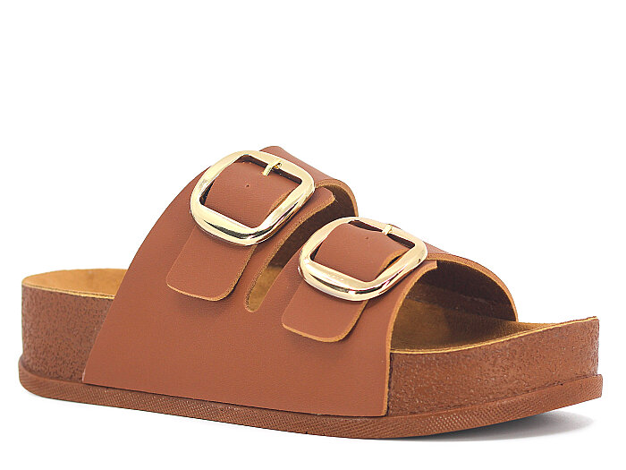 Piomi Zenne 8124 Çift Toka Kutulu Günlük Terlik Taba - Piomi