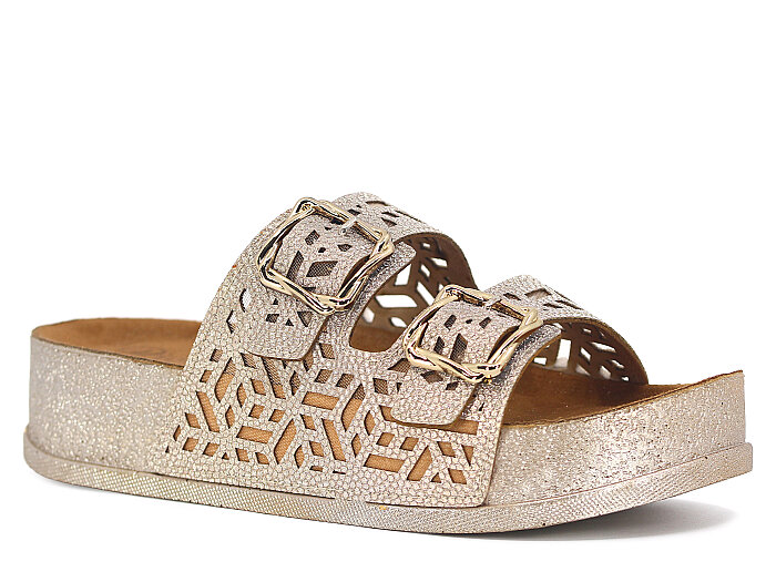 Piomi Zenne 8154 Çift Toka Kutulu Günlük Terlik Altın - Piomi