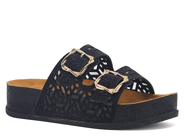 Piomi Zenne 8154 Çift Toka Kutulu Günlük Terlik Siyah - Piomi