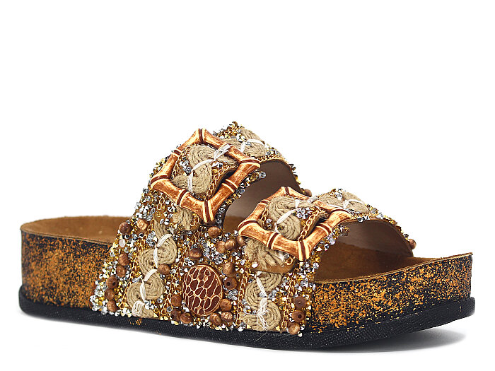 Piomi Zenne 8160 Çift Toka Kutulu Günlük Terlik Altın - Piomi