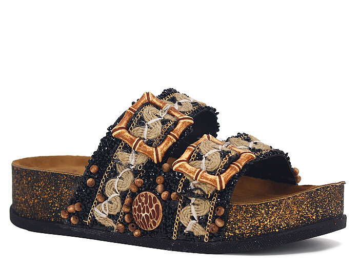 Piomi Zenne 8160 Çift Toka Kutulu Günlük Terlik Siyah - 1