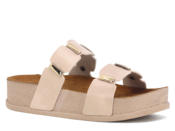 Piomi Zenne 8210 Çift Bant Kutulu Günlük Terlik Bej - 1