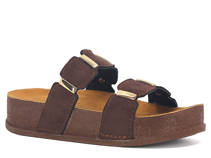 Piomi Zenne 8210 Çift Bant Kutulu Günlük Terlik Kahve Süet - 1