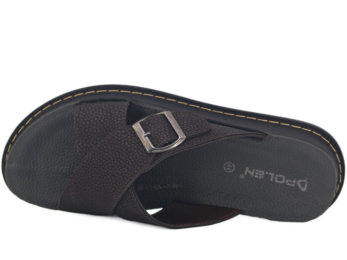 Polen Merdane 1006.M.002 Çapraz Tokalı Günlük Terlik Kahve - Polen (1)