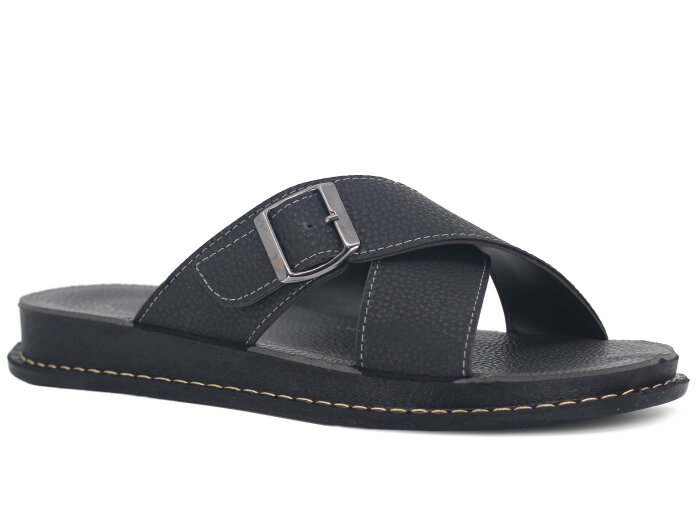 Polen Merdane 1006.M.002 Çapraz Tokalı Günlük Terlik Siyah - Polen