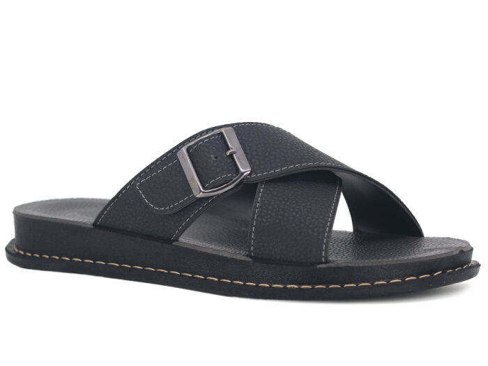 Polen Merdane 1006.M.002 Çapraz Tokalı Günlük Terlik Siyah - 1