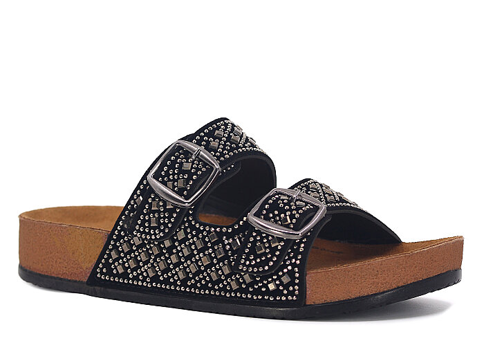 Polen Zenne 1003.Z.005 Taşlı Günlük Terlik Füme - Polen