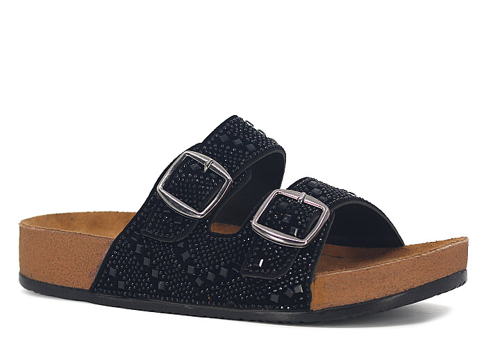 Polen Zenne 1003.Z.006 Taşlı Günlük Terlik Siyah - Polen