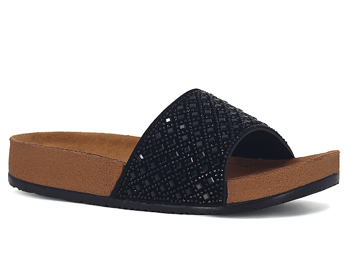 Polen Zenne 1004.Z.011 Taşlı Günlük Terlik Siyah - Polen