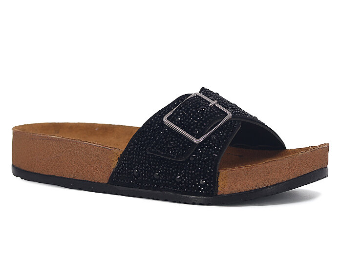 Polen Zenne 1004.Z.012 Taşlı Günlük Terlik Siyah - Polen