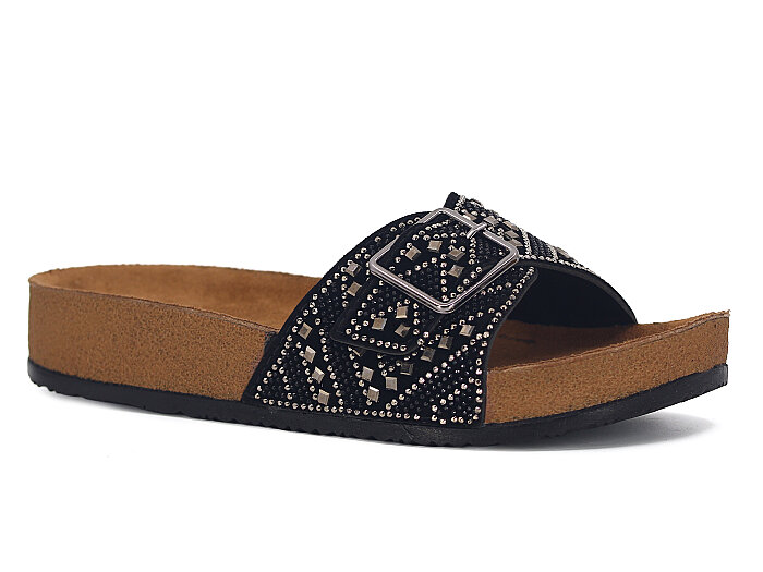 Polen Zenne 1004.Z.013 Tek Toka Taşlı Günlük Terlik Füme - 1