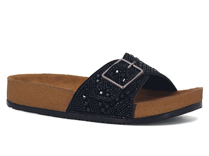 Polen Zenne 1004.Z.013 Tek Toka Taşlı Günlük Terlik Siyah - Polen