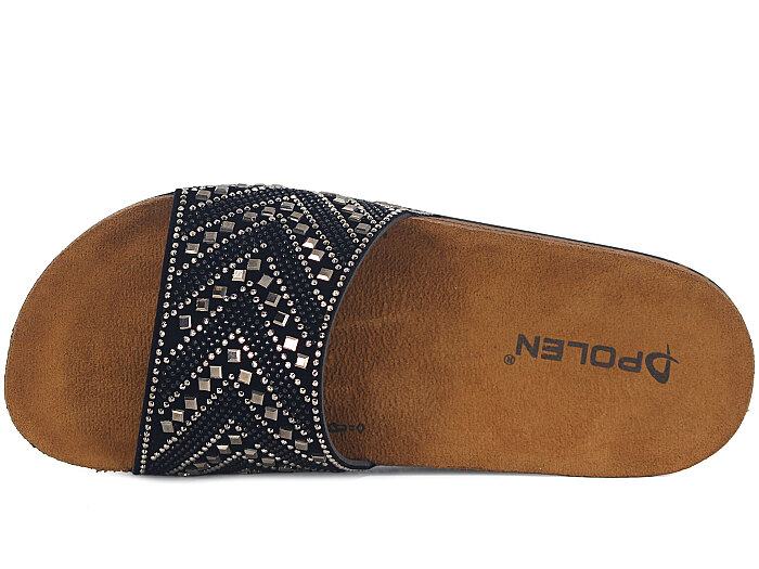 Polen Zenne 1004.Z.015 Taşlı Günlük Terlik Siyah - Gümüş - Polen (1)