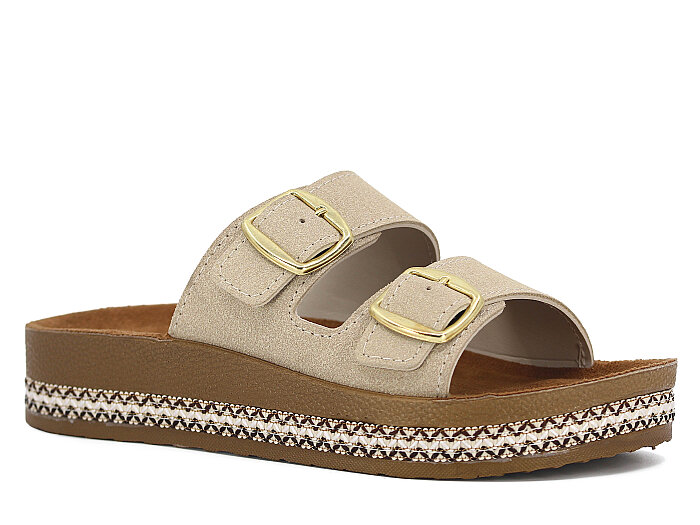 Polen Zenne 1005.Z.002 Çift Toka Günlük Terlik Bej - 1