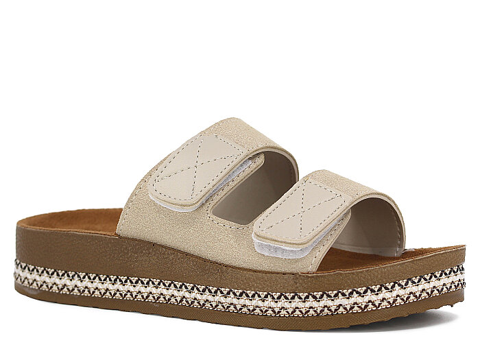 Polen Zenne 1005.Z.003 Çift Bant Cırtlı Günlük Terlik Bej - 1