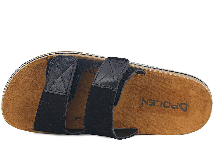 Polen Zenne 1005.Z.003 Çift Bant Cırtlı Günlük Terlik Siyah - 2