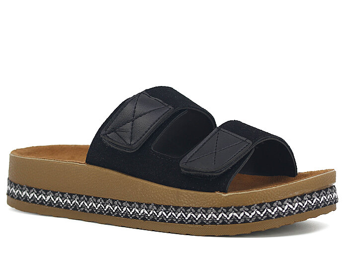 Polen Zenne 1005.Z.003 Çift Bant Cırtlı Günlük Terlik Siyah - Polen