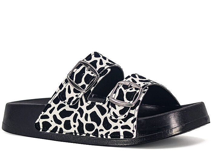 Polen Zenne 1007.Z.012 Çift Toka Günlük Terlik Siyah - Beyaz - Polen