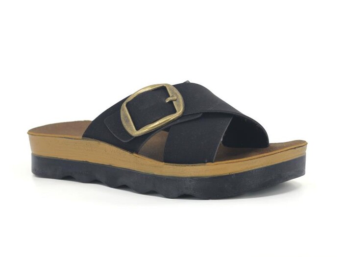 Polero Zenne 35131 Birken Çapraz Tek Toka Kutulu Günlük Terlik Siyah - Polero