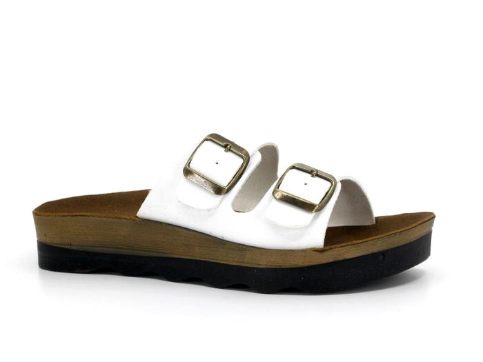 Polero Zenne 35132 Çift Toka Birken Kutulu Günlük Terlik Beyaz - 1