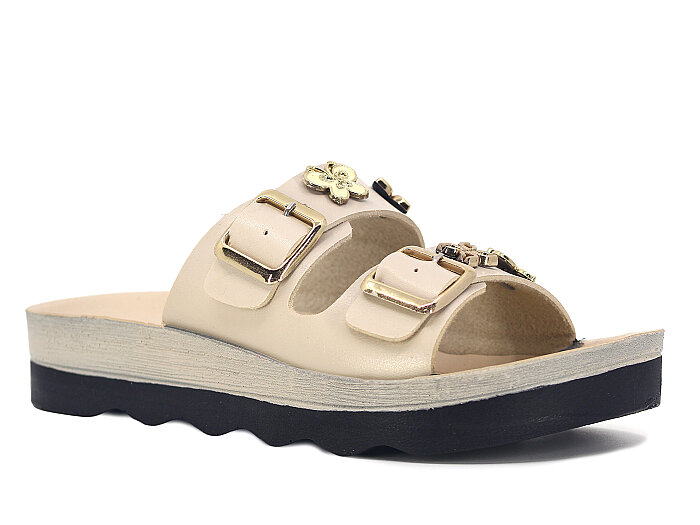 Polero Zenne 35136 Çift Toka Kutulu Günlük Terlik Bej - Polero