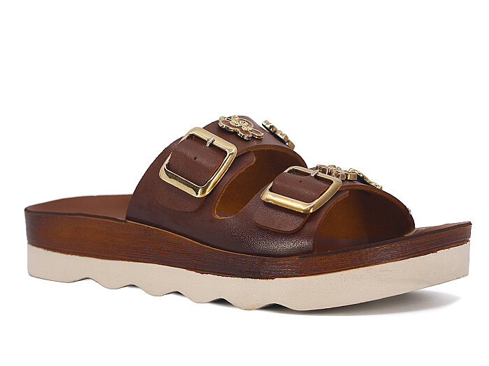 Polero Zenne 35136 Çift Toka Kutulu Günlük Terlik Taba - Polero